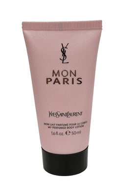 Yves Saint Laurent Mon Paris front view of 50 ml bottle showing elegant label and compact size