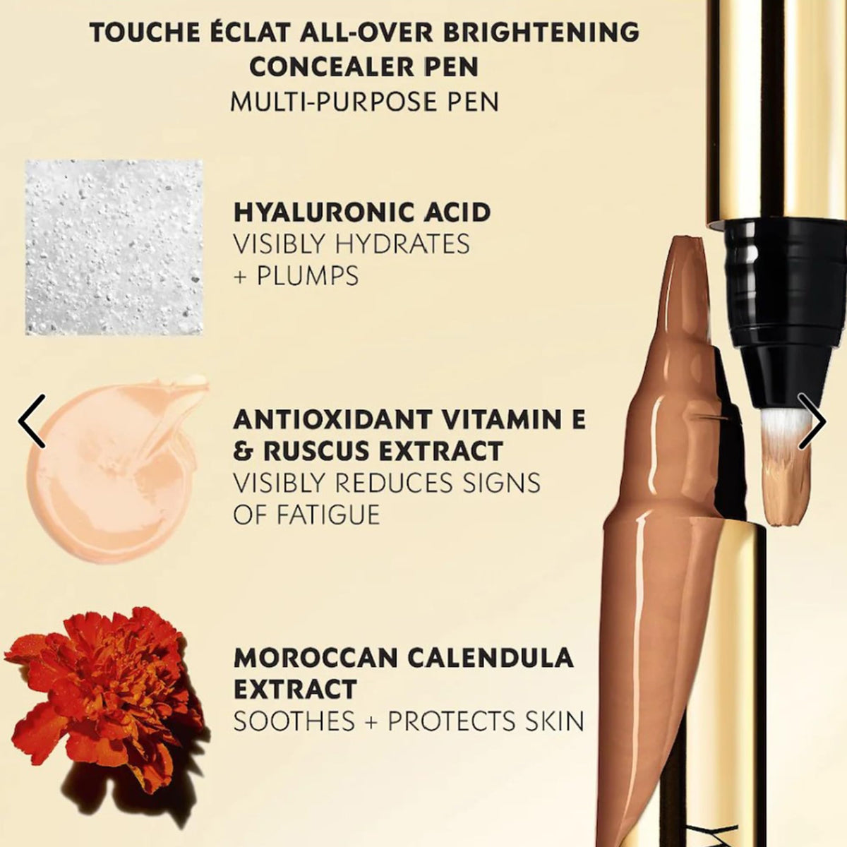 Yves Saint Laurent swatch of light peach texture blended on skin demonstrating natural luminous finish
