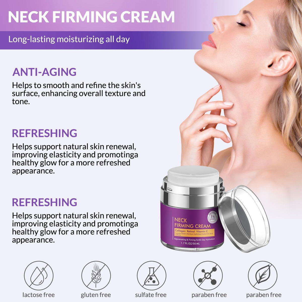 YTDB applying cream to neck demonstrating gentle upward strokes and firming benefit
