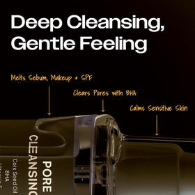 YUMU cleansing oil texture close-up showing light, smooth drops