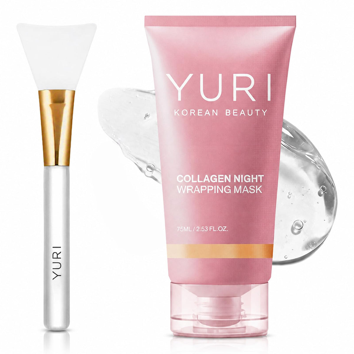 YURI BEAUTY front packaging showing collagen overnight jar and clear benefits
