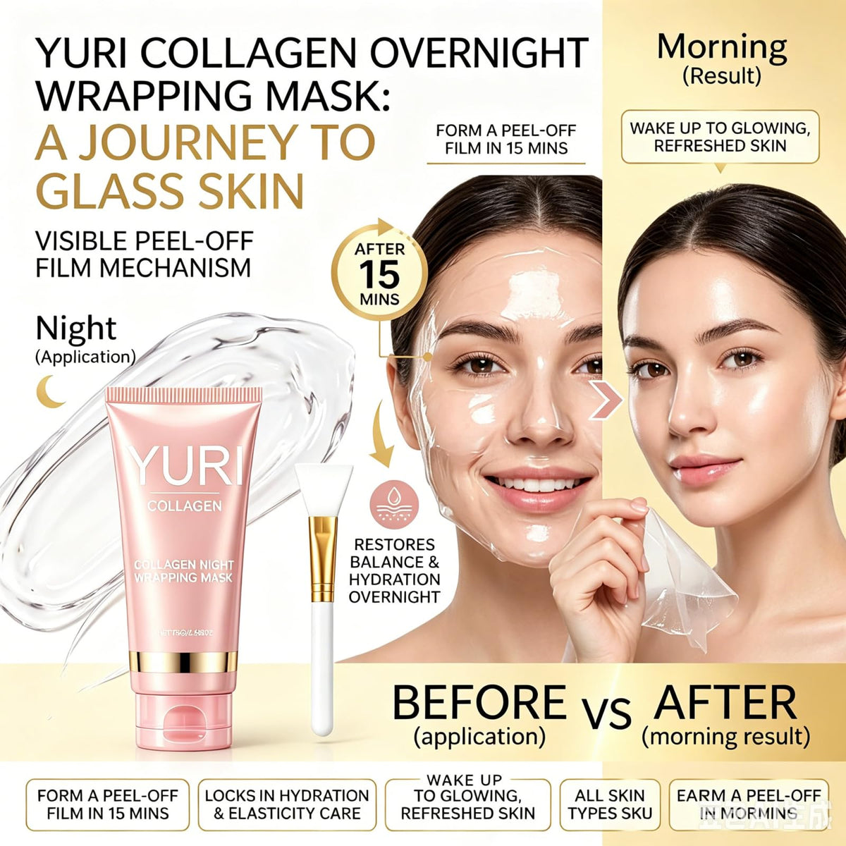 yuri collagen application spatula spreading mask evenly for easy, mess-free use