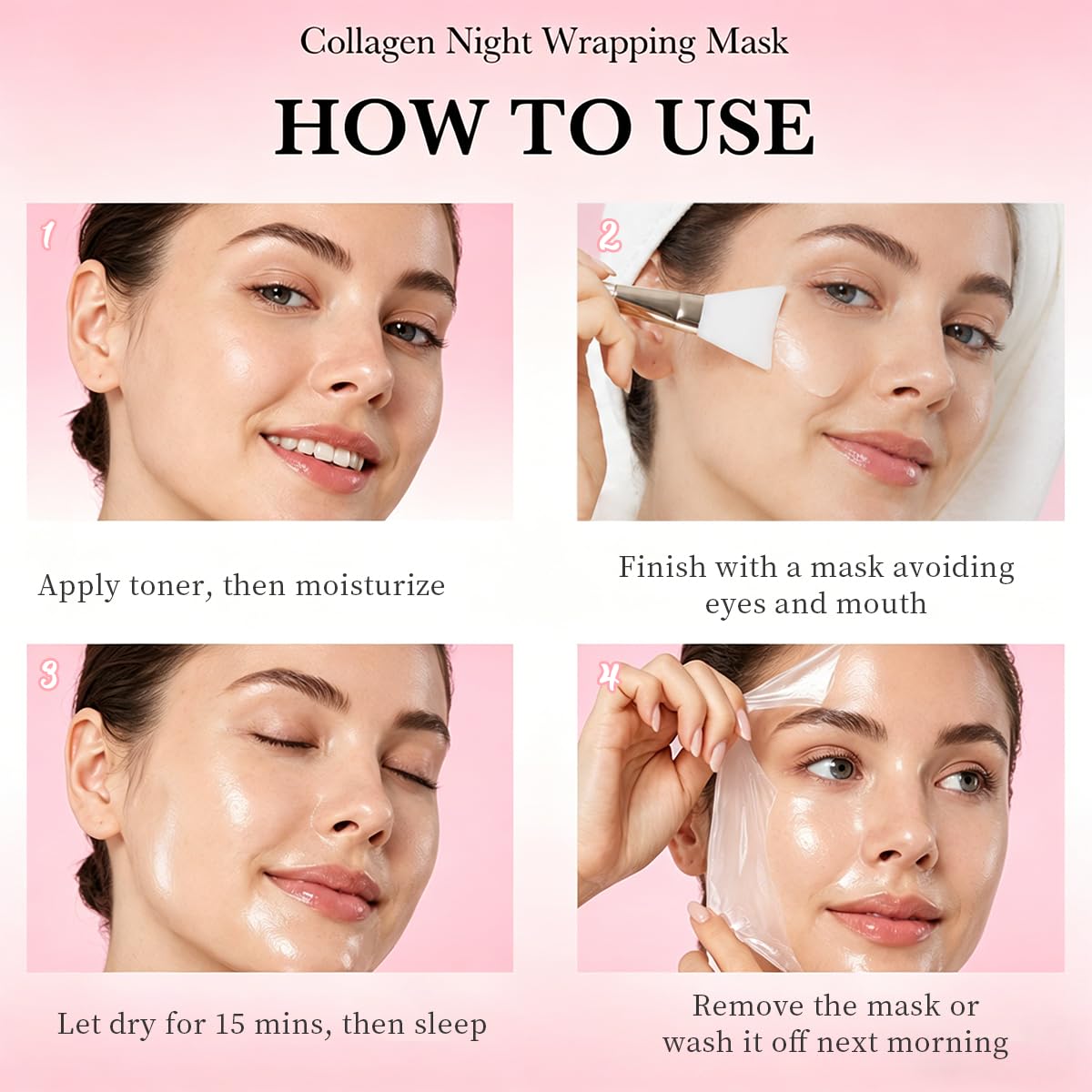 YURI Collagen Mask being peeled off in morning to reveal refreshed, smooth-looking skin