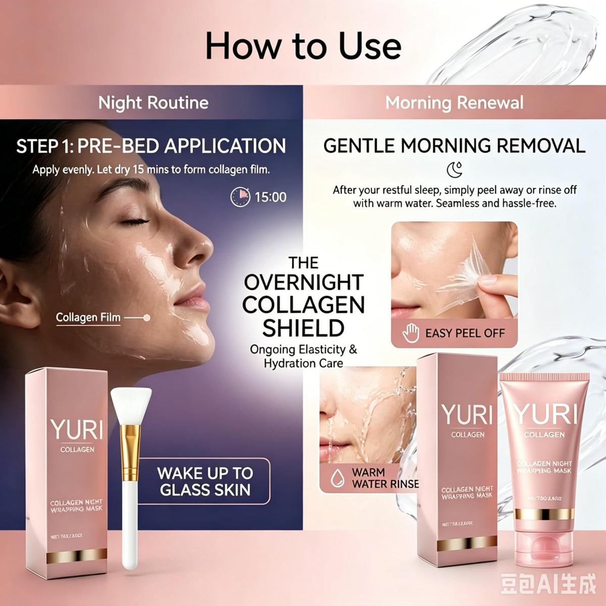 yuri collagen morning rinse with water and cloth to show simple cleansing benefit