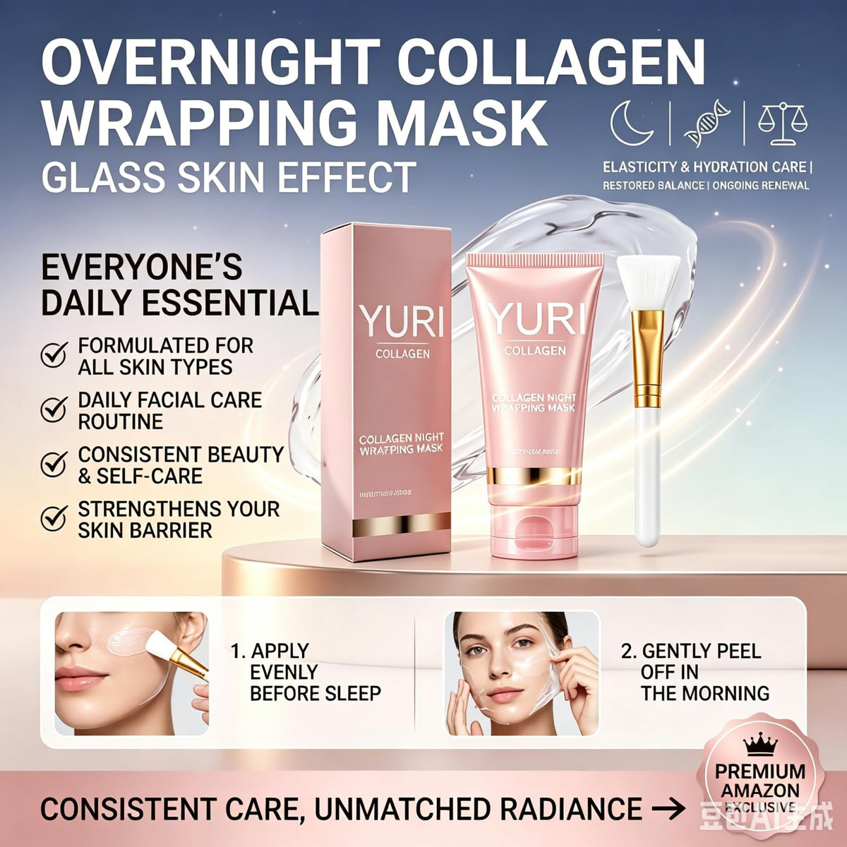 yuri collagen size scale jar next to hand to indicate product volume and portability