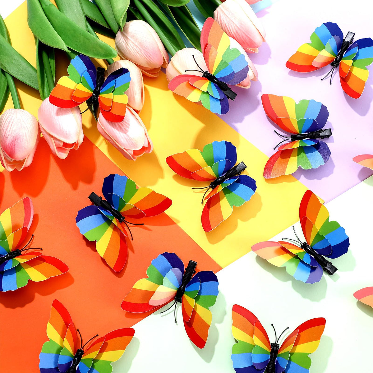 Yuxung clip secured in hair showing secure hold and playful rainbow accent