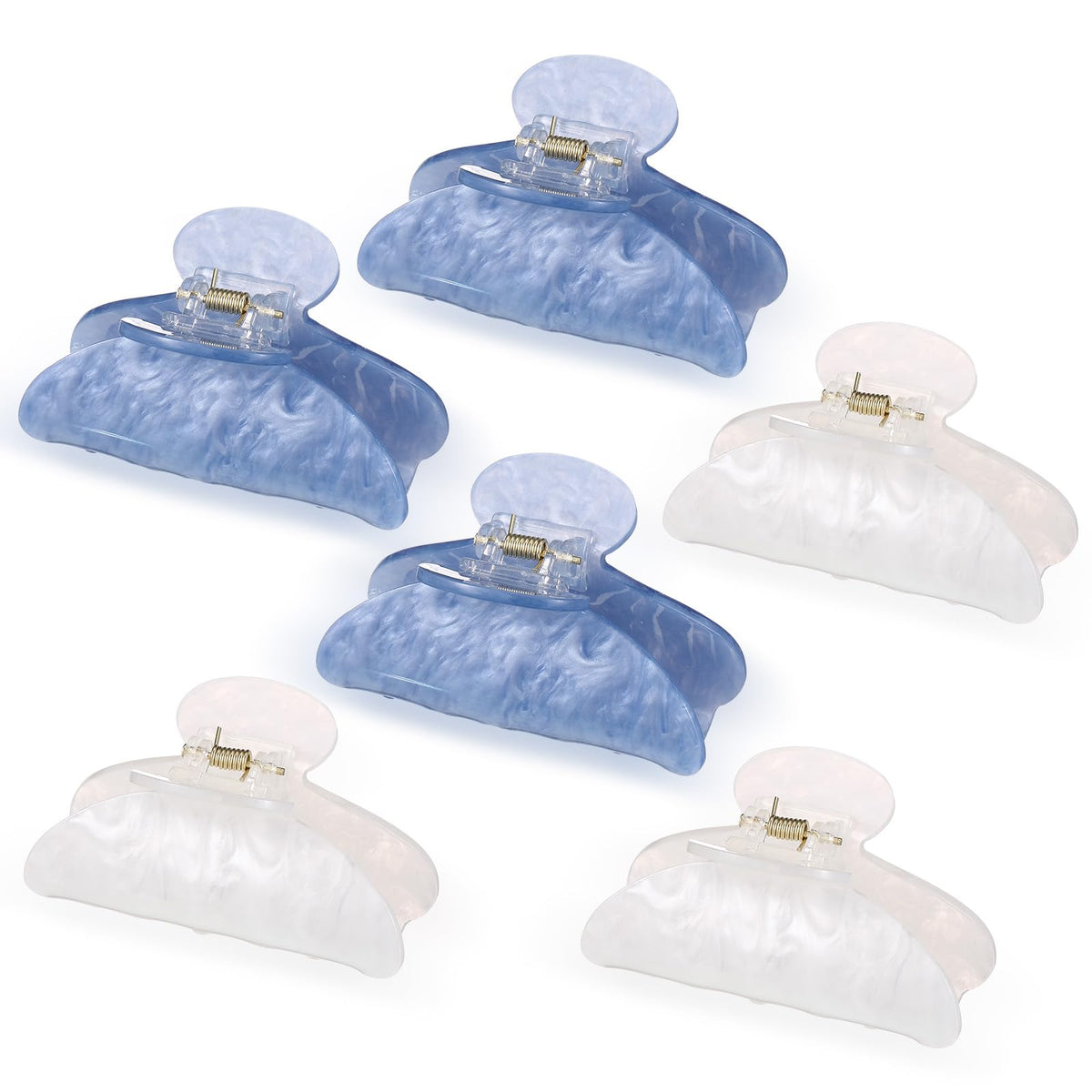 Yuxung front view of six translucent acrylic clips showing colors and packaging benefit