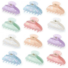 Yuxung front view of twelve macaron-colored claw clips showing variety and gift-ready packaging