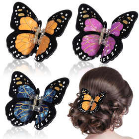 Yuxung front view of three butterfly clips showing colors and packaging, stylish accent
