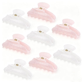 Yuxung front view of 8 acrylic clips showing pink and white colors and easy grab handles