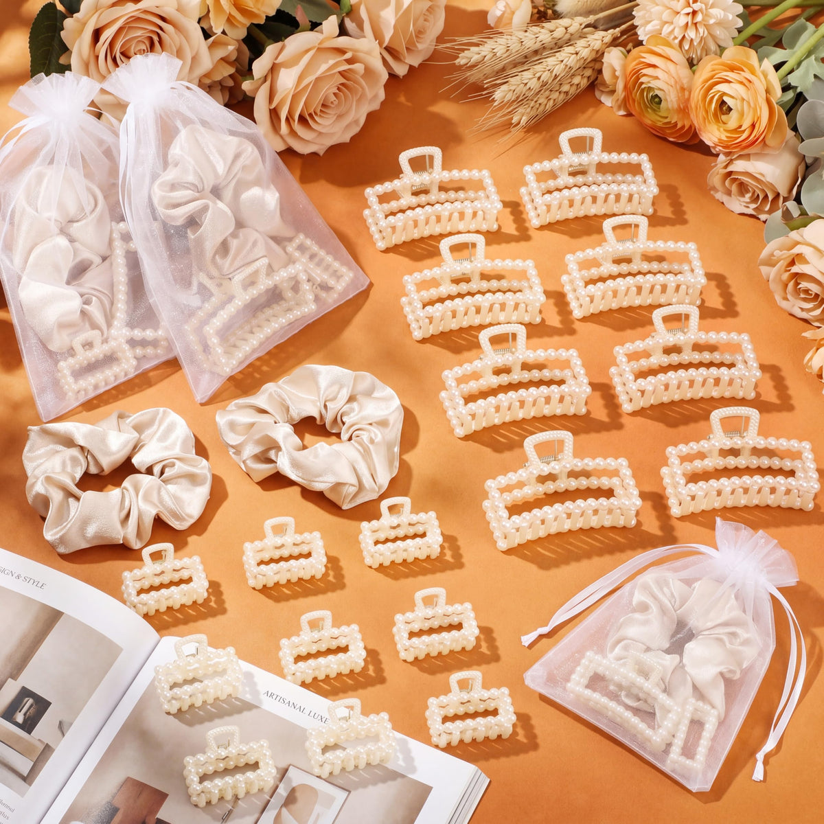Yuxung champagne scrunchie texture showing satin softness and gentle hold