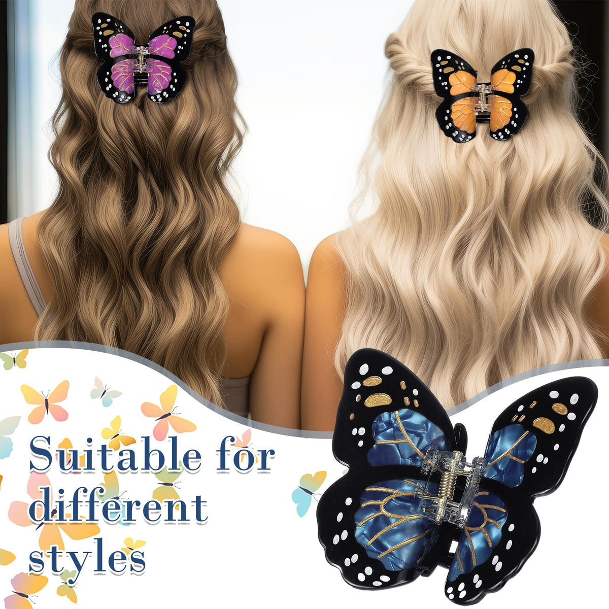 Yuxung orange butterfly clip side profile, bright accent for hairstyles