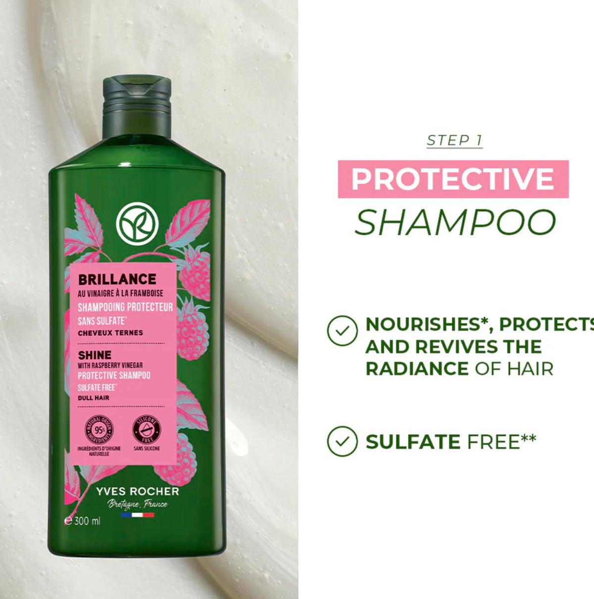 Yves Rocher conditioner cream close-up demonstrating smooth detangling benefit