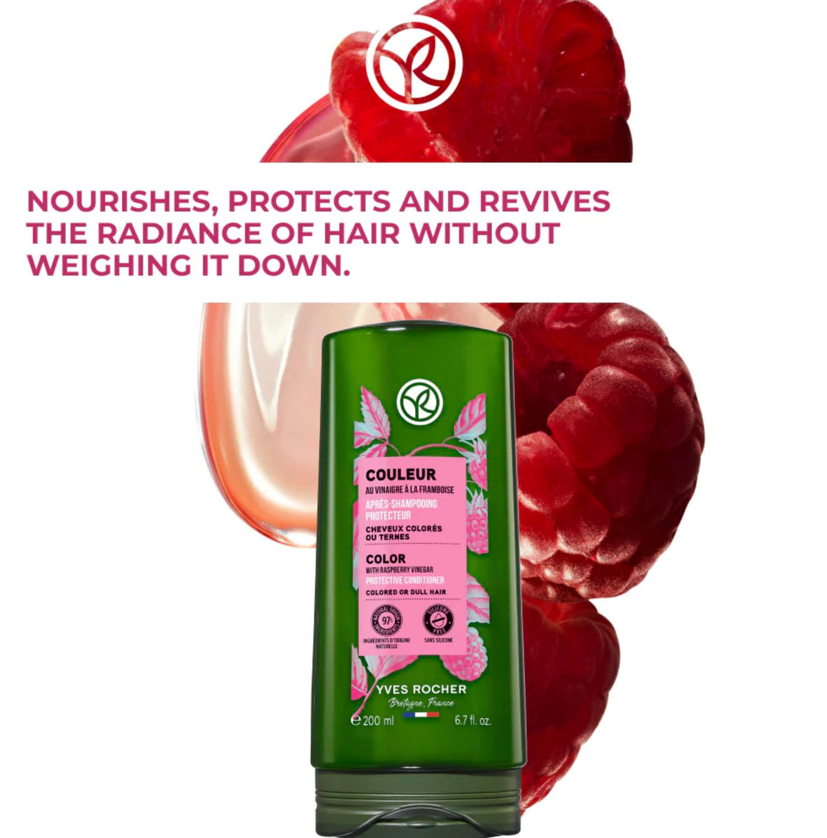 Yves Rocher label showing raspberry vinegar ingredient for natural nourishment