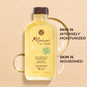 Yves Rocher applying oil to skin to show quick absorption and luminous finish