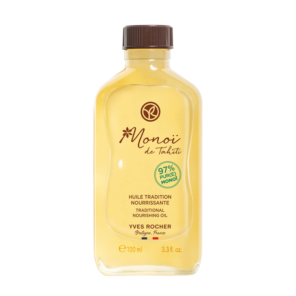 Yves Rocher front packaging showing recyclable glass bottle and tropical scent benefit