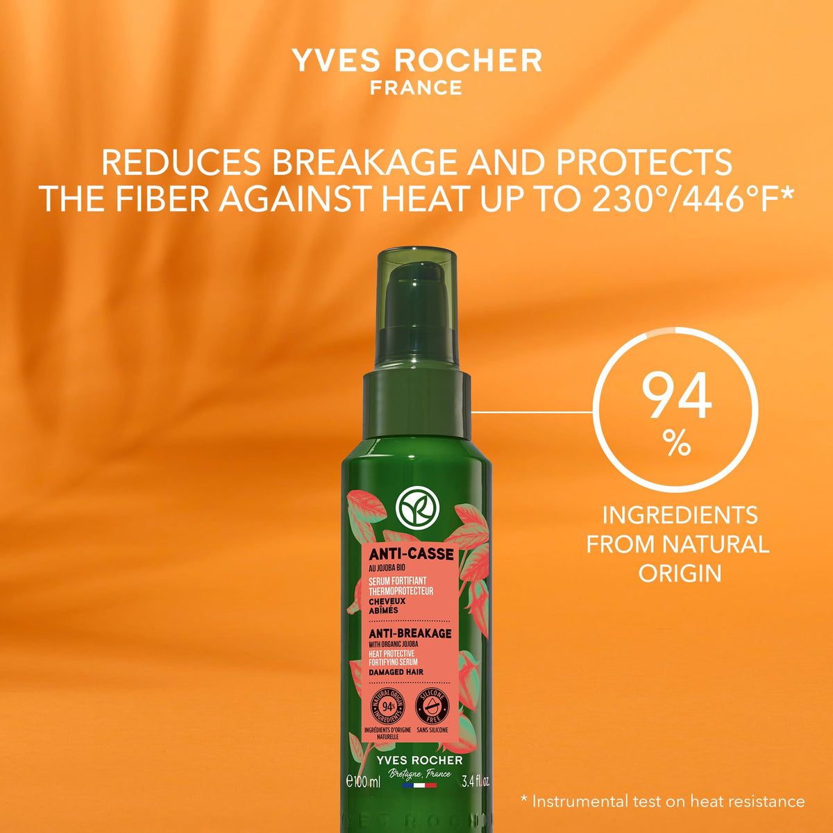 Yves Rocher pump dispenser close-up demonstrating easy, measured application benefit
