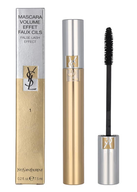 Yves Saint Laurent mascara front packaging showing compact elegant tube and logo for luxury appeal