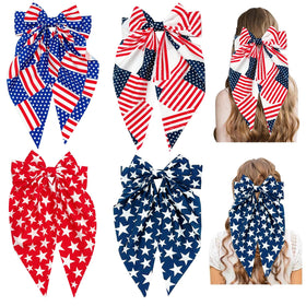 YWAOAIJD front view of four patriotic red white blue bows showing vibrant colors and shape