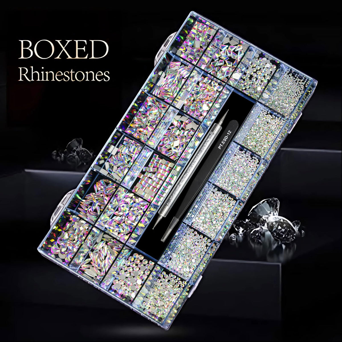Yzzseven mixed flat rhinestones overview displaying many shapes for versatile craft use