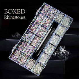 Yzzseven mixed flat rhinestones overview displaying many shapes for versatile craft use