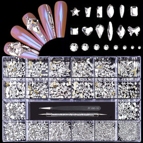 Yzzseven front box open showing organized rhinestone compartments and variety