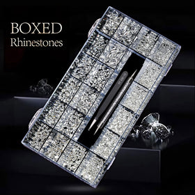 Yzzseven tray with mixed flatback rhinestones showing many styles and sizes