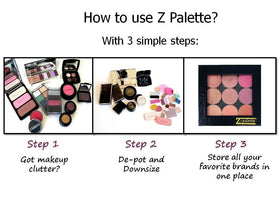 Z Palette inside travel bag showing Z Palette convenience for on-the-go touch-ups