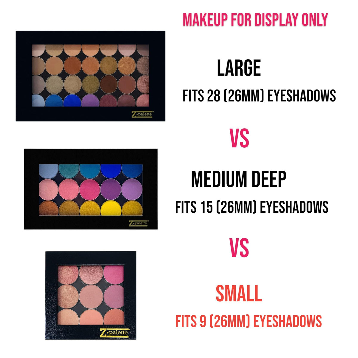 Z Palette open with nine eyeshadow pans showing organized, travel-ready kit benefit