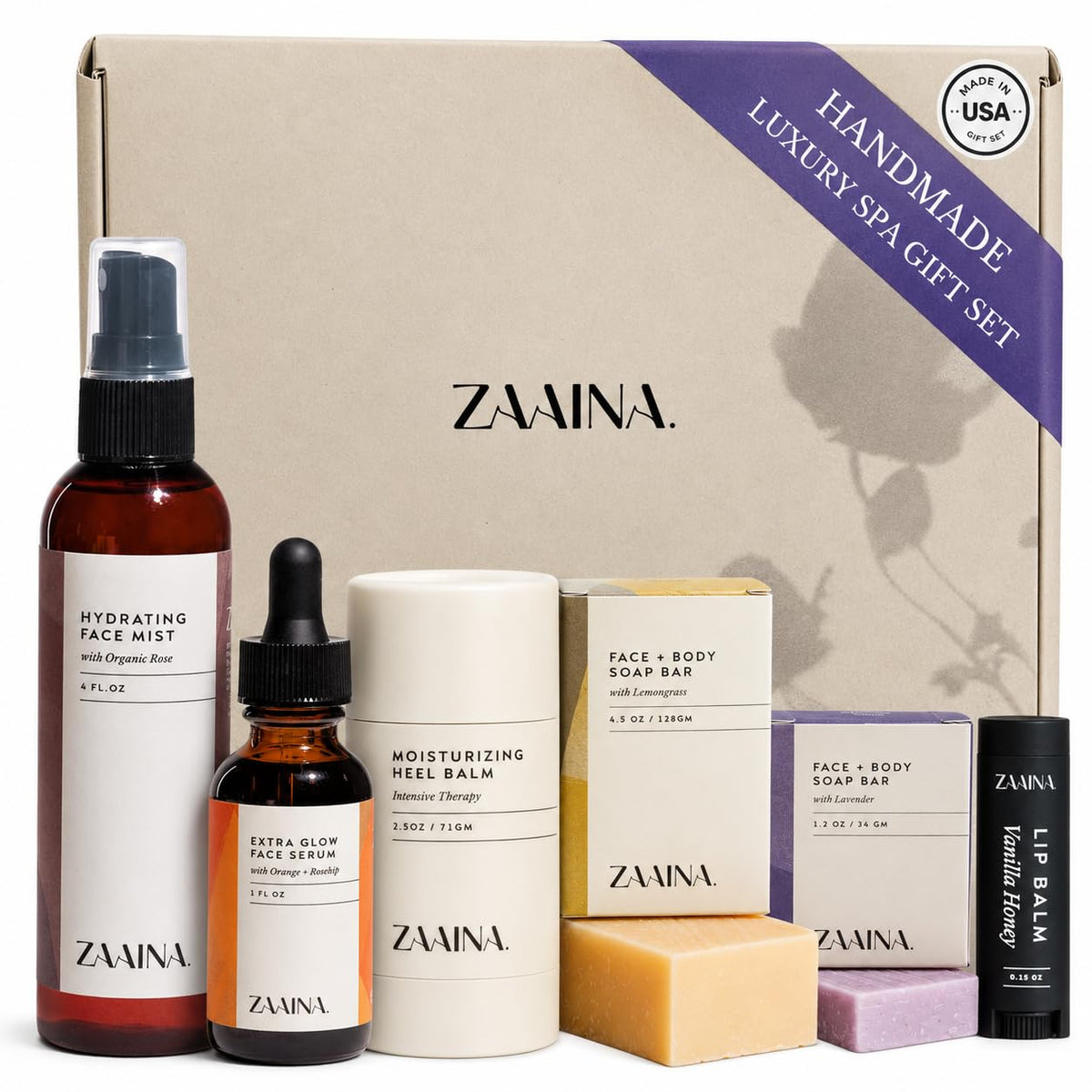 ZAAINA front packaging showing elegant spa gift box and gifting appeal