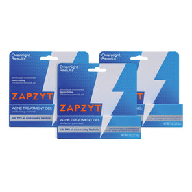 Zapzyt front packaging showing three 1 oz tubes and clear product labeling, promotes consistent treatment