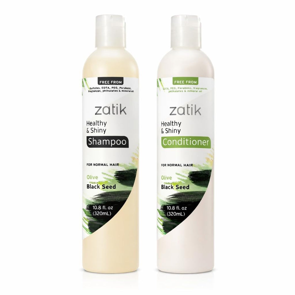 zatik front packaging showing shampoo and conditioner and clear benefits