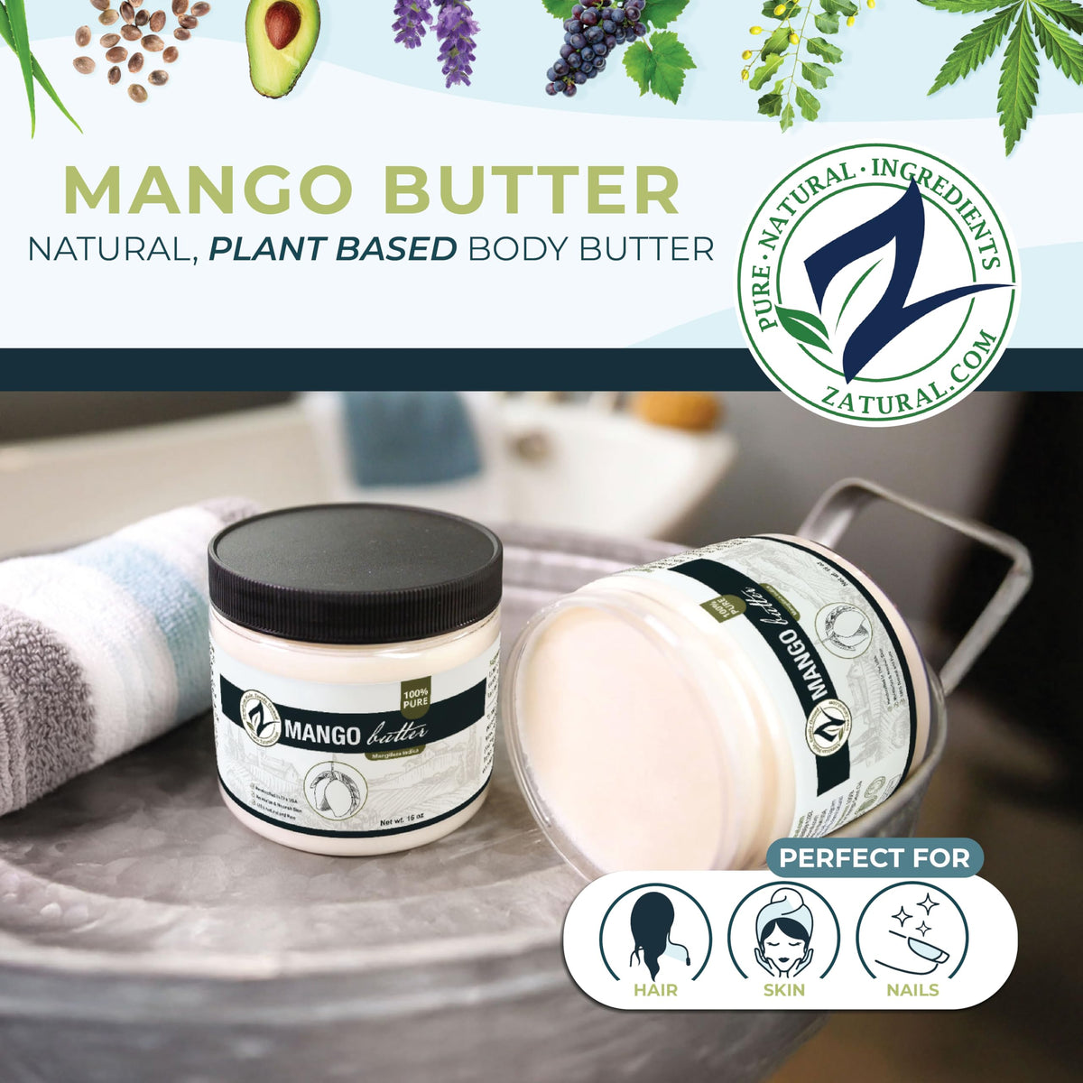 Close-up of Zatural mango butter texture highlighting natural creamy consistency and smooth spread