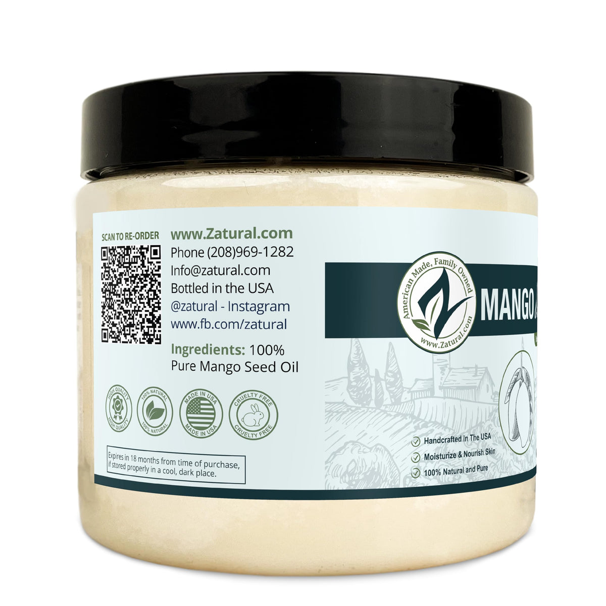 Lifestyle shot of Zatural mango butter on bathroom shelf suggesting daily moisturizing ritual