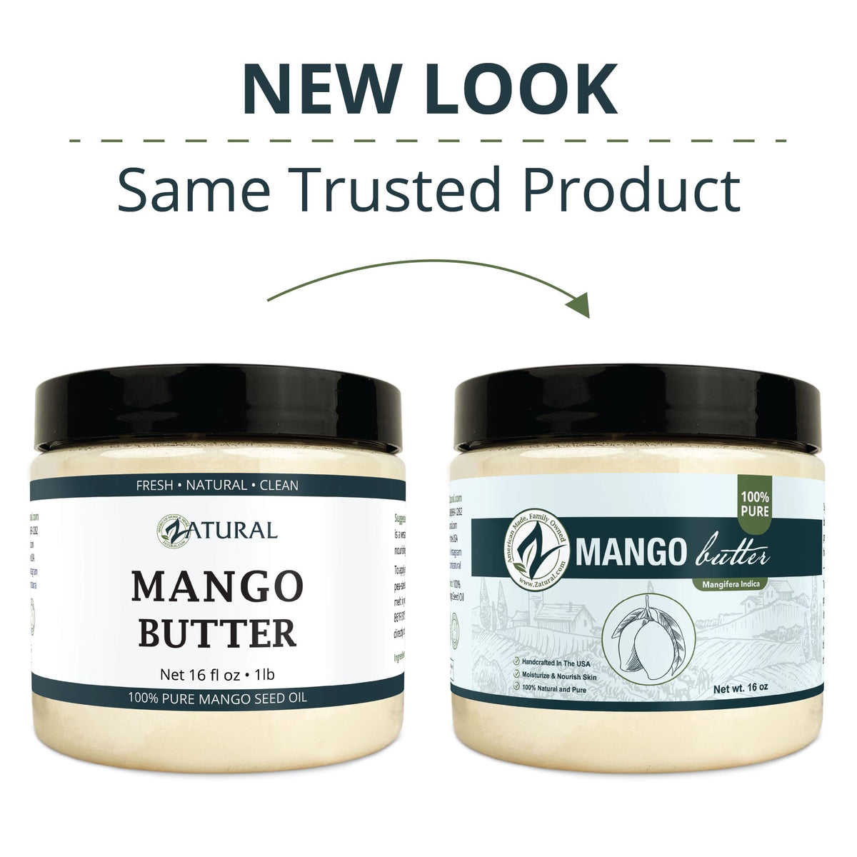 Zatural open jar revealing creamy raw mango butter texture for easy melting and use
