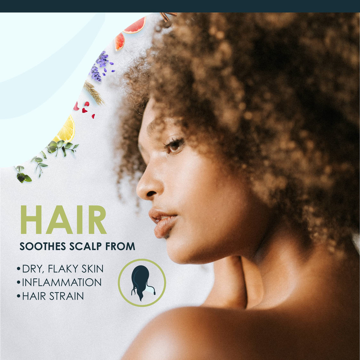 Zatural ingredients layout with neem leaf, coconut and marula oils, natural blend