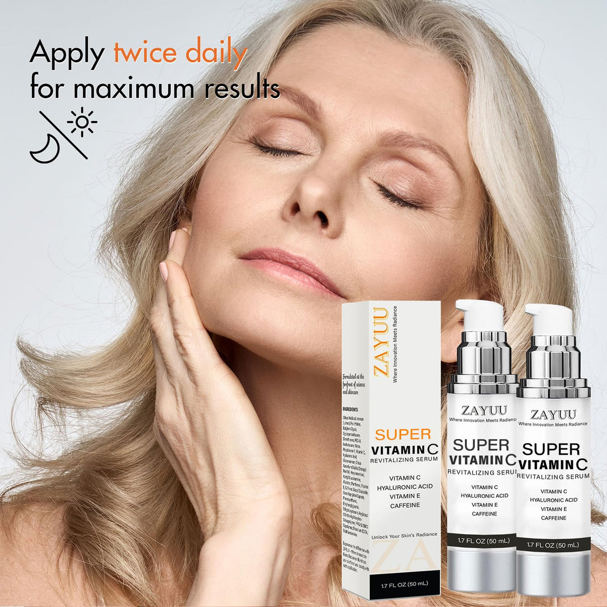 ZAYUU applying serum to cheek to show lightweight layering benefit