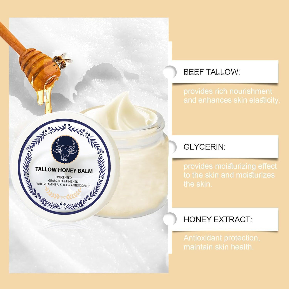 zdiwond label view highlighting Manuka honey and grass-fed tallow benefits