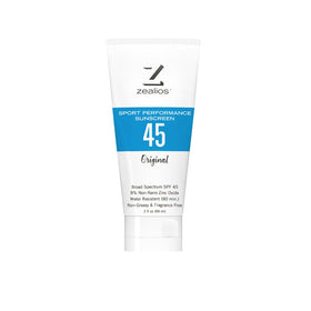 Zealios front packaging showing SPF 45 and 3 oz tube for easy protection