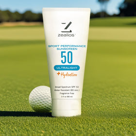 Zealios water splash image shows swimming use and 80-minute resistance benefit