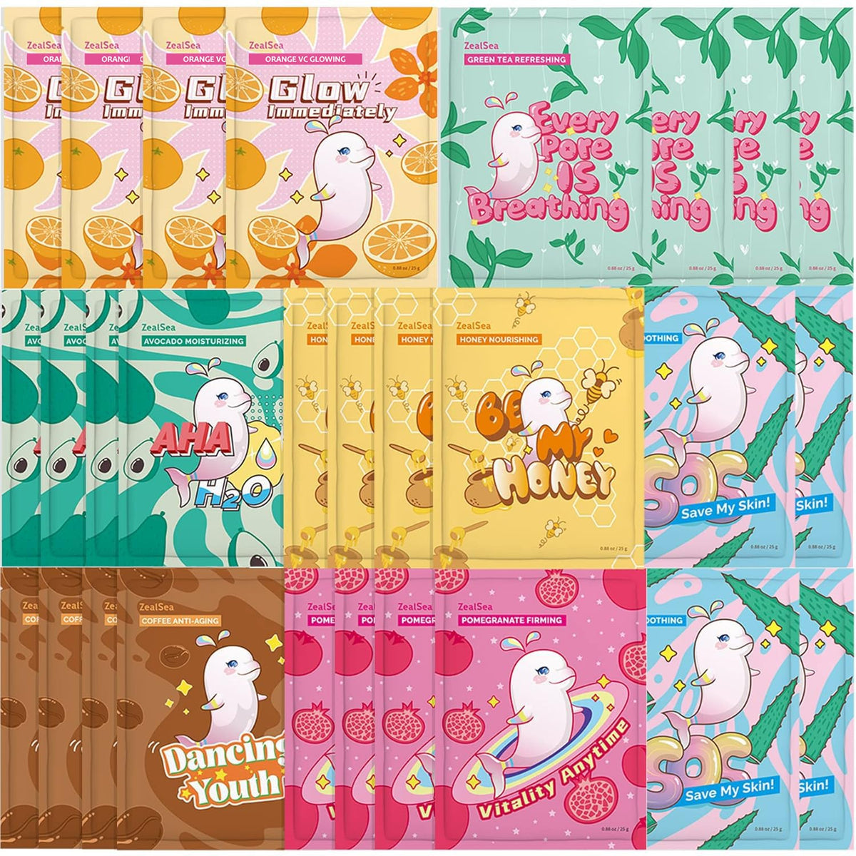 ZealSea front packaging showing 28-pack and colorful packets, clear gift-ready display