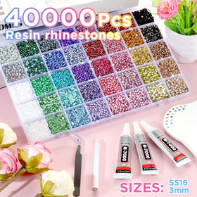Zefy close-up of 3mm resin rhinestone facets showing bright colors and precise shine