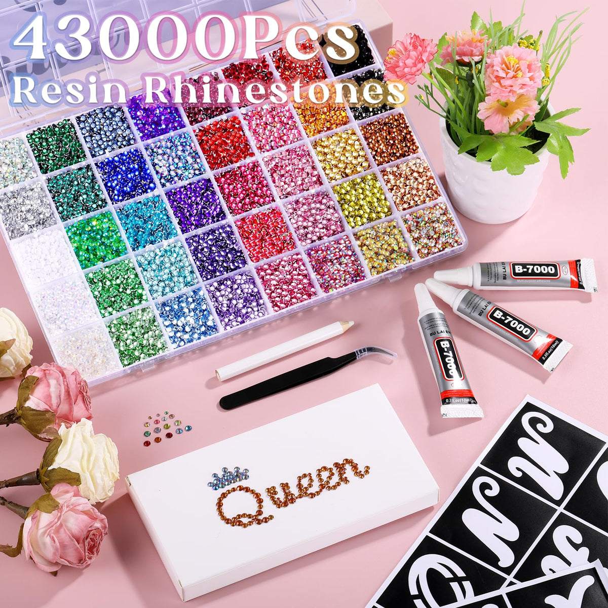 Zefy colorful resin rhinestones close-up showing 40 hues for rich designs
