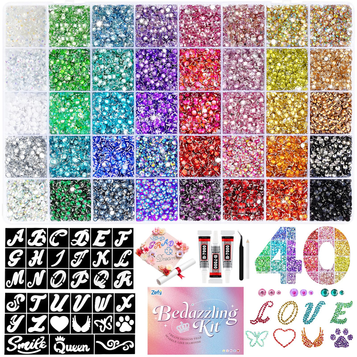 Zefy front packaging organizer with 43000 gems and dividers for tidy storage