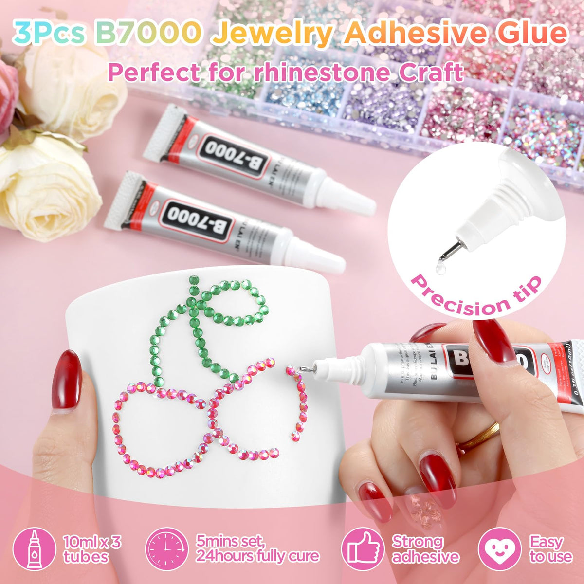 Zefy three B7000 glue tubes with precision tips for clear, strong adhesion on crafts