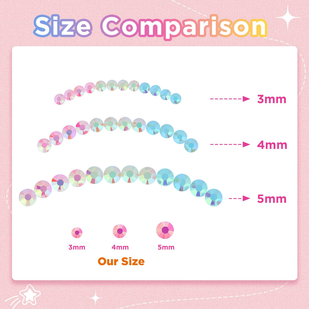 Zefy size comparison with ruler showing 4mm gems for scale