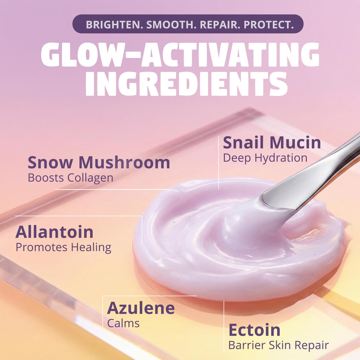 Zen Dew ingredient bottle with snail mucin and ectoin highlighting active benefits
