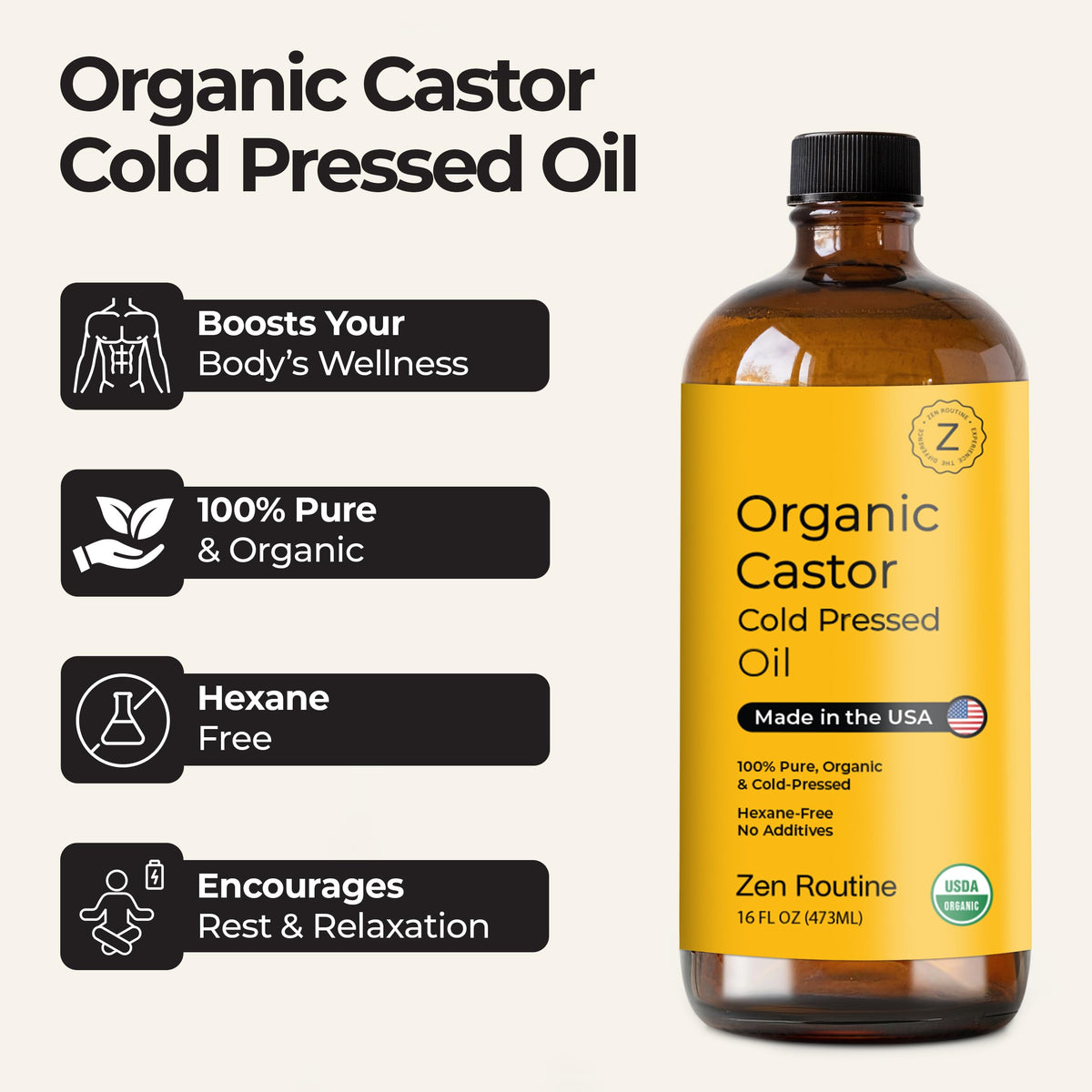 Zen Routine castor oil texture drop illustrating thick golden purity
