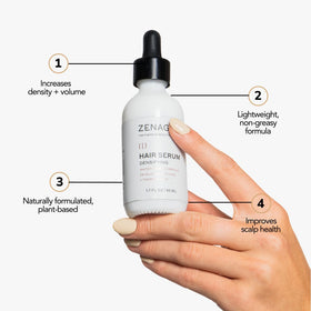 Zenagen model applying serum in lifestyle setting showing natural, everyday use