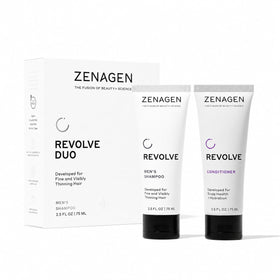Zenagen front packaging showing travel shampoo and conditioner, convenient for trips